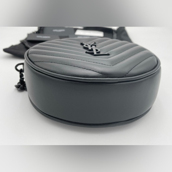NEW SAINT LAURENT YSL BLACK QUILTED LEATHER CIRCLE ROUND MONOGRAM BAG PURSE - Picture 8 of 12